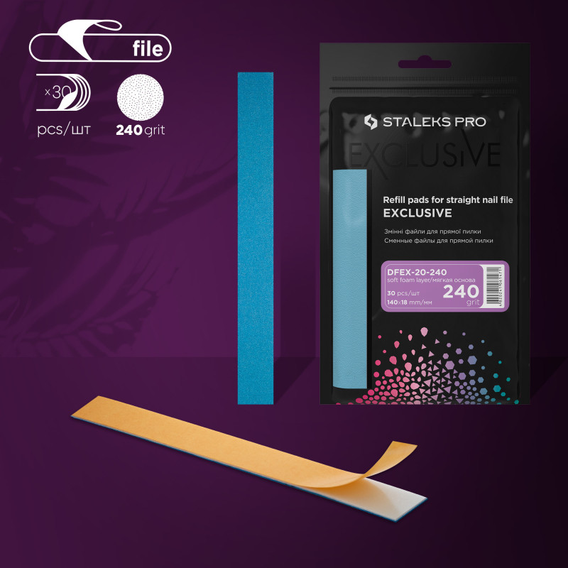 Vaihtoviilasetti suoralle viilalle pehmeällä pohjalla – STALEKS PRO EXCLUSIVE 20, 240 grit (30 kpl)