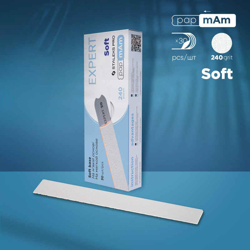 Сменные файлы белые papmAm для пилки прямой (на мягкой основе) Staleks Pro Expert 20, 240 грит (25 шт)