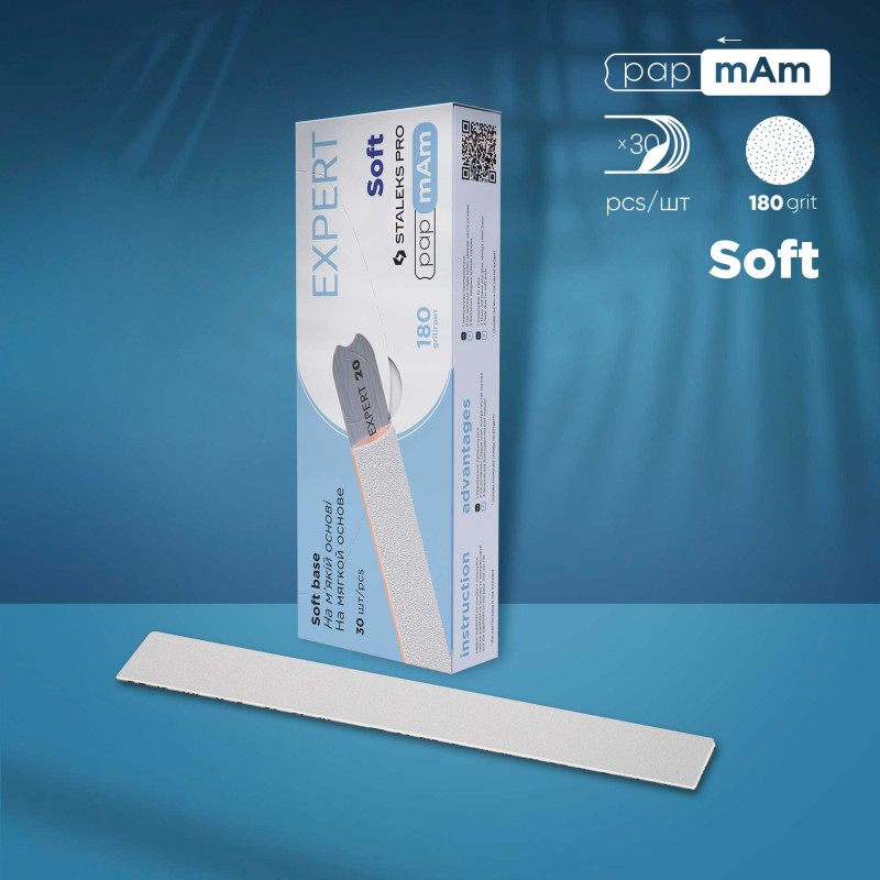 Сменные файлы белые papmAm для пилки прямой (на мягкой основе) Staleks Pro Expert 20, 180 грит (25 шт)