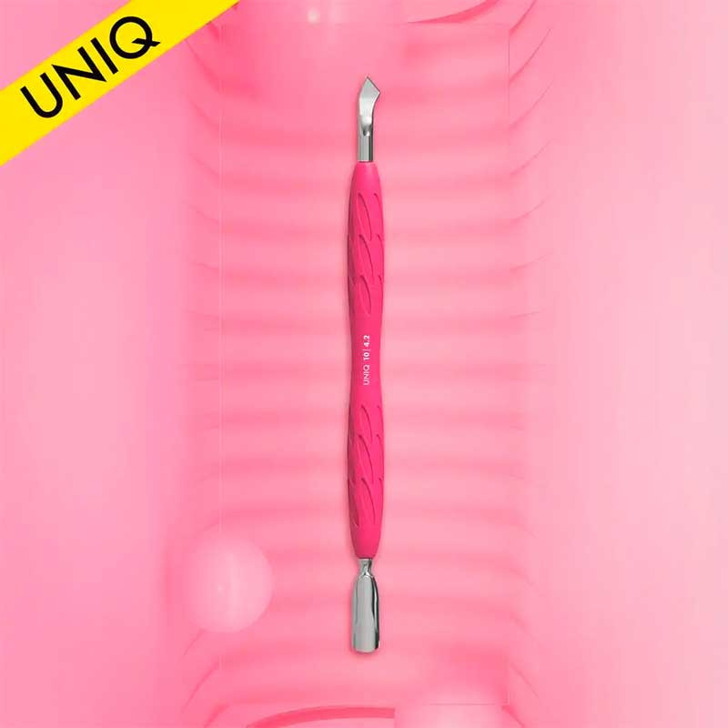 Cuticle pusher and blade with silicone handle – STALEKS PRO UNIQ 10 TYPE 4.2 (narrow rounded pusher + curved blade)