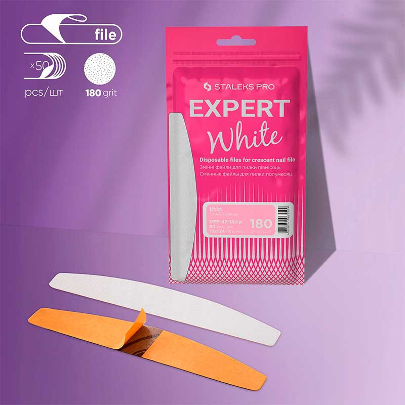 Set of white replaceable files for half-moon file – STALEKS PRO EXPERT 42, 180 grit (50 pcs)
