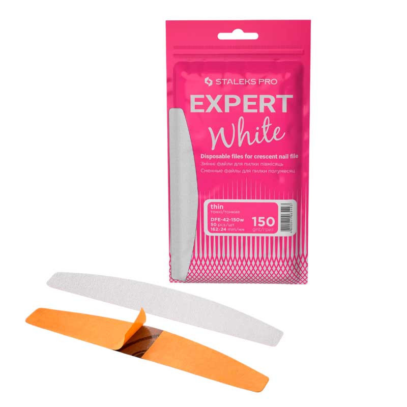 White refill pads for crescent nail file with soft base – Staleks Pro Expert – 150 grit (50 pcs)