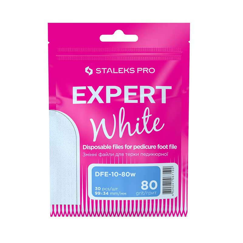 Valkoiset vaihtoviilat jalkaraspiin – STALEKS PRO EXPERT 10, 80 grit (30 kpl)