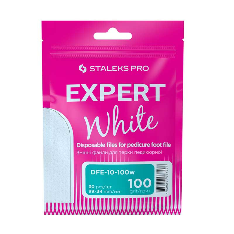 White replaceable files for pedicure foot file – STALEKS PRO EXPERT 10, 100 grit (30 pcs)