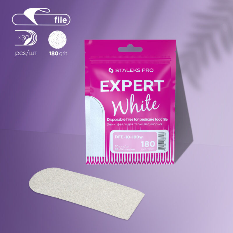 White replaceable files for pedicure foot file – STALEKS PRO EXPERT 10, 180 grit (30 pcs)