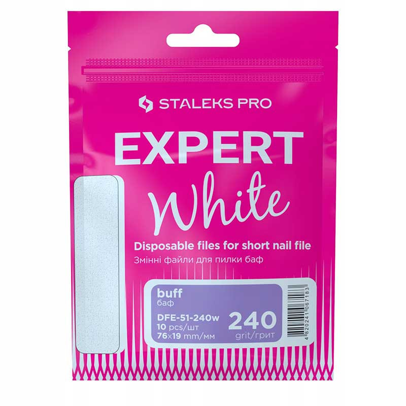 Сменные файлы белые для пилки короткой на пенной основе – STALEKS PRO EXPERT 51, 240 грит (10 шт)