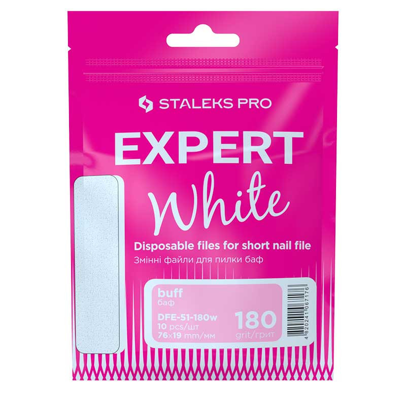 Сменные файлы белые для пилки короткой на пенной основе – STALEKS PRO EXPERT 51, 180 грит (10 шт)