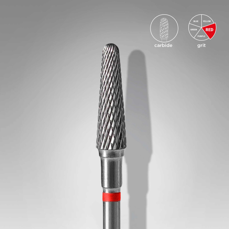 Carbide nail drill bit Staleks, “frustum”, red, head diameter 4 mm/ working part 13 mm