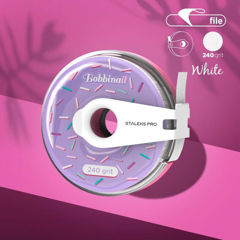 Disposable white abrasive tape Bobbinail STALEKS PRO EXPERT - 240 grit - 7 m - in a plastic case
