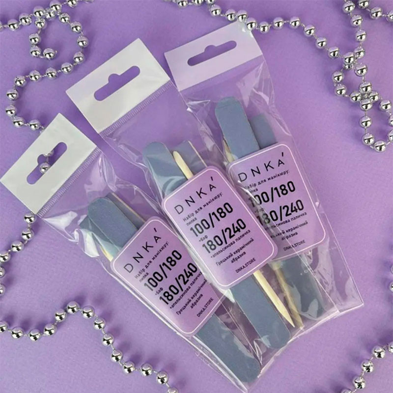 Kertakäyttöinen manikyyrisetti – DNKa Manicure Set – viila, bufferi, appelsiinipuutikku