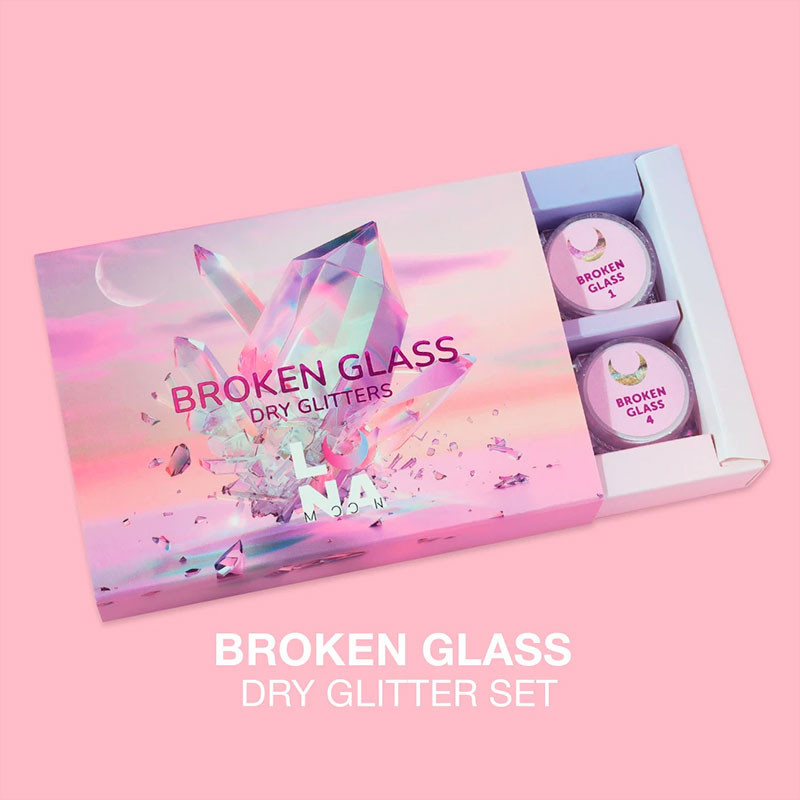Setti kuivista kynsien glittereistä Lunamoon Broken Glass - 6 kpl