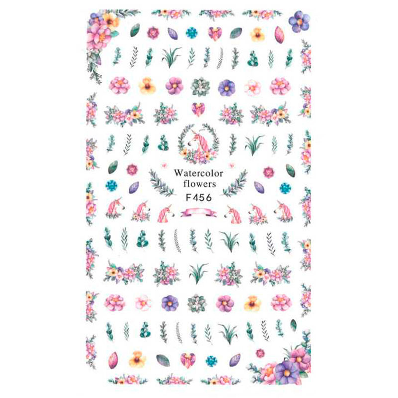 Thin Self-Adhesive Nail Stickers – Plants, Unicorn – F456