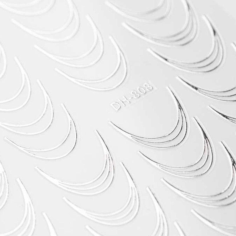 Self-adhesive nail stickers – French – Silver smile line, 39 pcs – DH-808