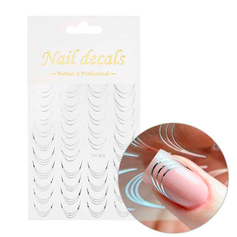 Self-adhesive nail stickers – French – Silver smile line, 39 pcs – DH-808
