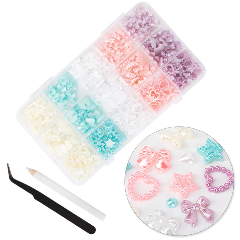 3D Nail Decoration Set “Bows & Shapes”, Pastel – BKHZ-014 (with Tweezers and Pencil)