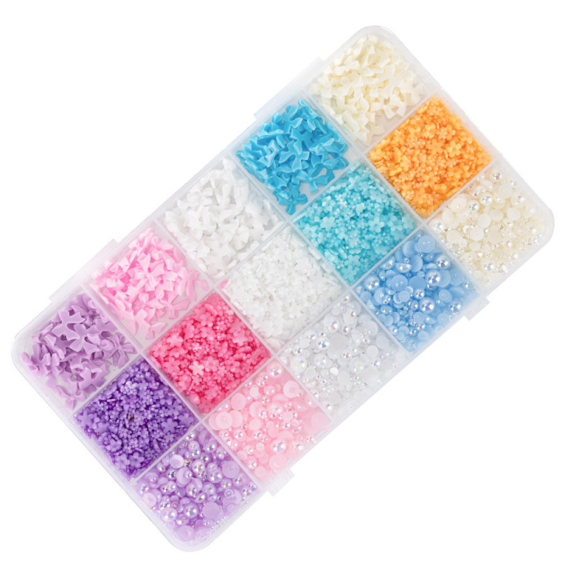 3D Nail Decoration Set “Pearls & Flowers”, Multicolor – BKHZ-006 (with Tweezers and Pencil)