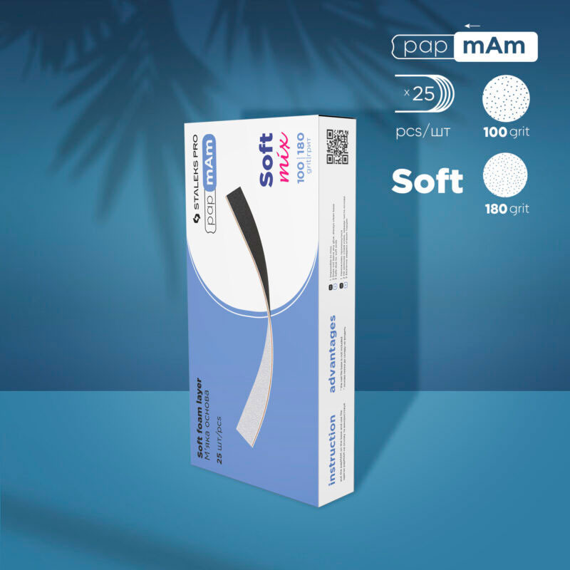 Disposable Double-Sided Nail Files on Soft Base Staleks papmAm MIX EXPERT 20 – 100/180 grit (25 pcs)