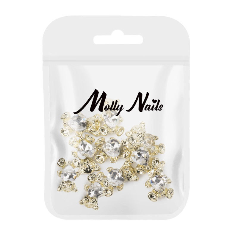3D Teddy Bear for nails Molly Nails – Gold № 2 – 10 pcs
