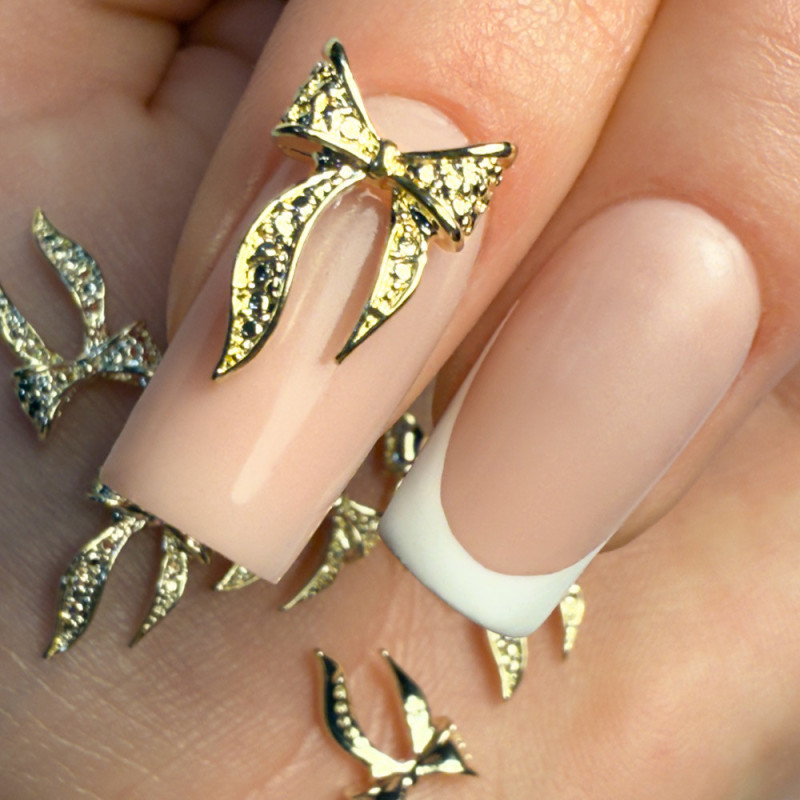 3D бантики длинные для ногтей Molly Nails – Золотые № 2 – 10 шт