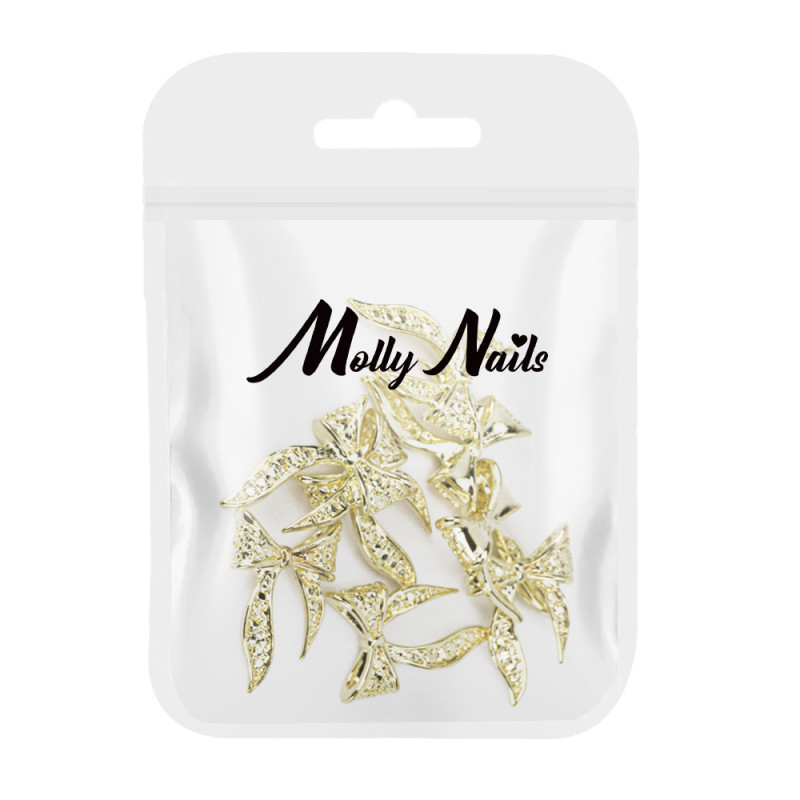 3D бантики длинные для ногтей Molly Nails – Золотые № 2 – 10 шт