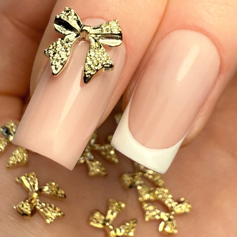 3D бантики длинные для ногтей Molly Nails – Золотые № 4 – 10 шт