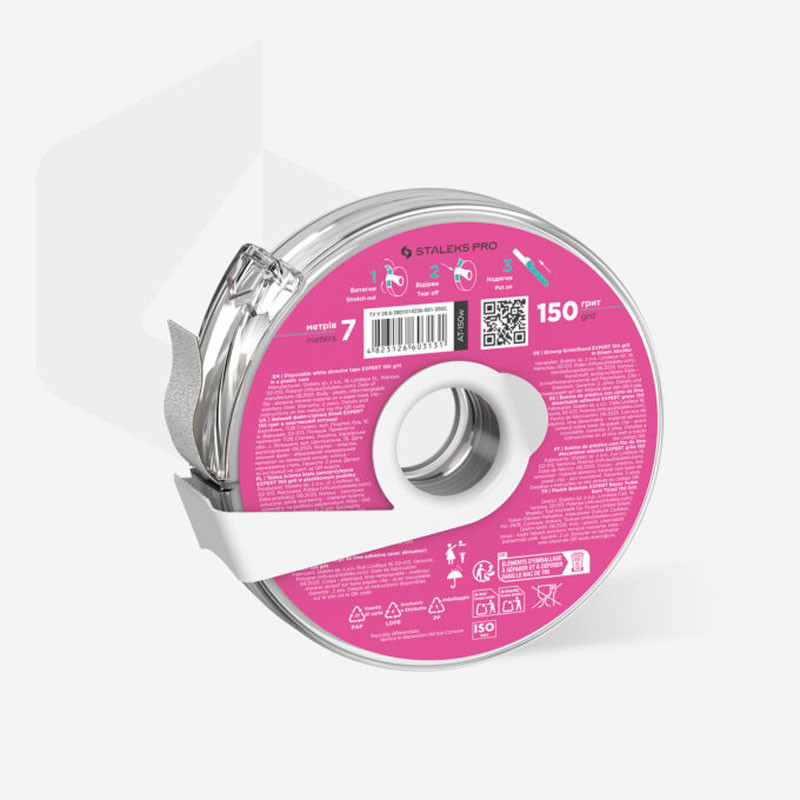 Disposable white abrasive tape Bobbinail STALEKS PRO EXPERT - 150 grit - 7 m - in a plastic case