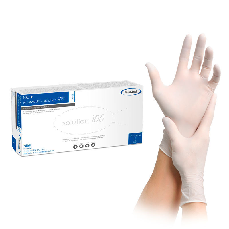 Nitriilikäsineet – MaiMed Solution100 – valkoinen – koko L, 100 kpl
