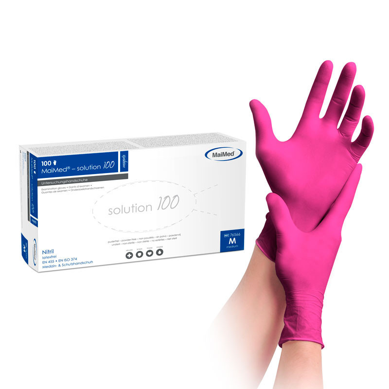 Нитриловые перчатки – MaiMed Solution100 – magenta – размер M, 100 шт