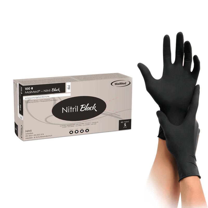 Нитриловые перчатки – MaiMed Nitrile – чёрные – размер S, 100 шт