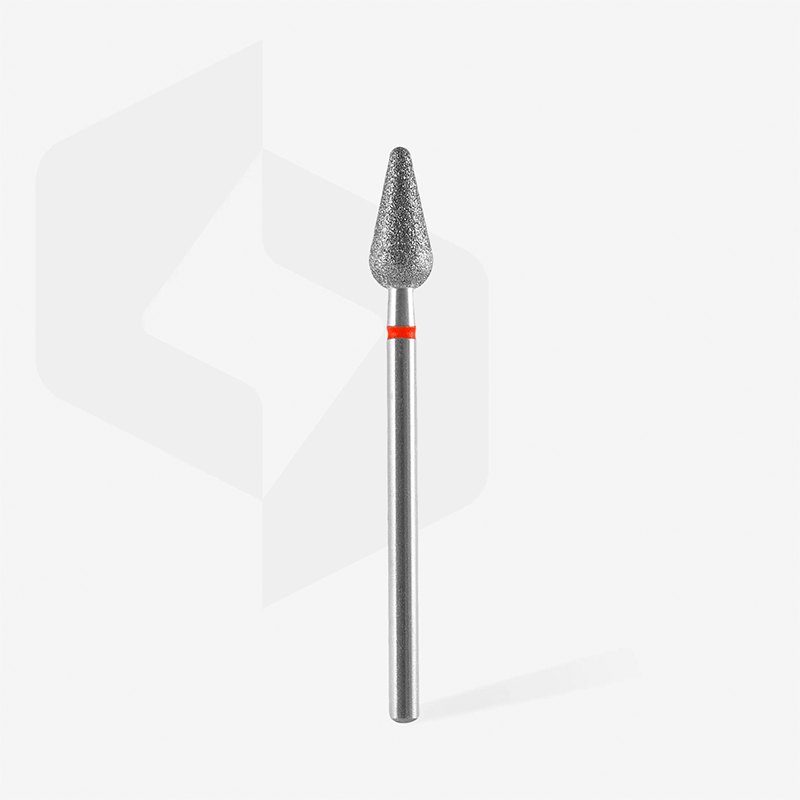 Diamond Nail Drill Bit – Rounded Pear, Red, EXPERT Staleks, Head Diameter 5 mm / Working Part 12 mm