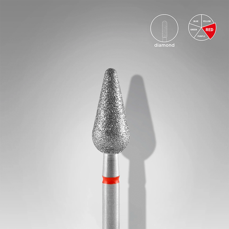 Diamond Nail Drill Bit – Rounded Pear, Red, EXPERT Staleks, Head Diameter 5 mm / Working Part 12 mm