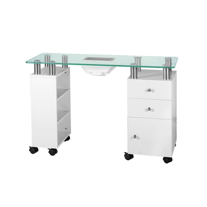 Glass desk with 013B with dust absorber 013B white