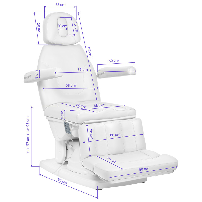 Kate electric podiatry chair, 4 actuators, white